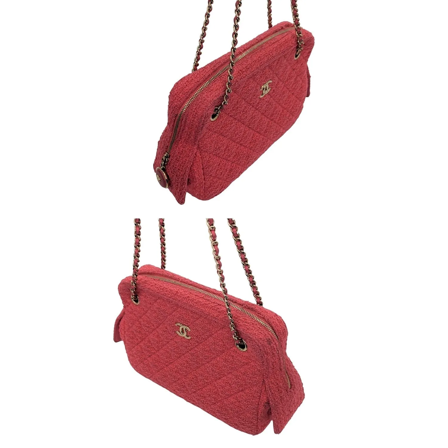 Chanel Bag Pink Quilted Tweed CC Camera Case