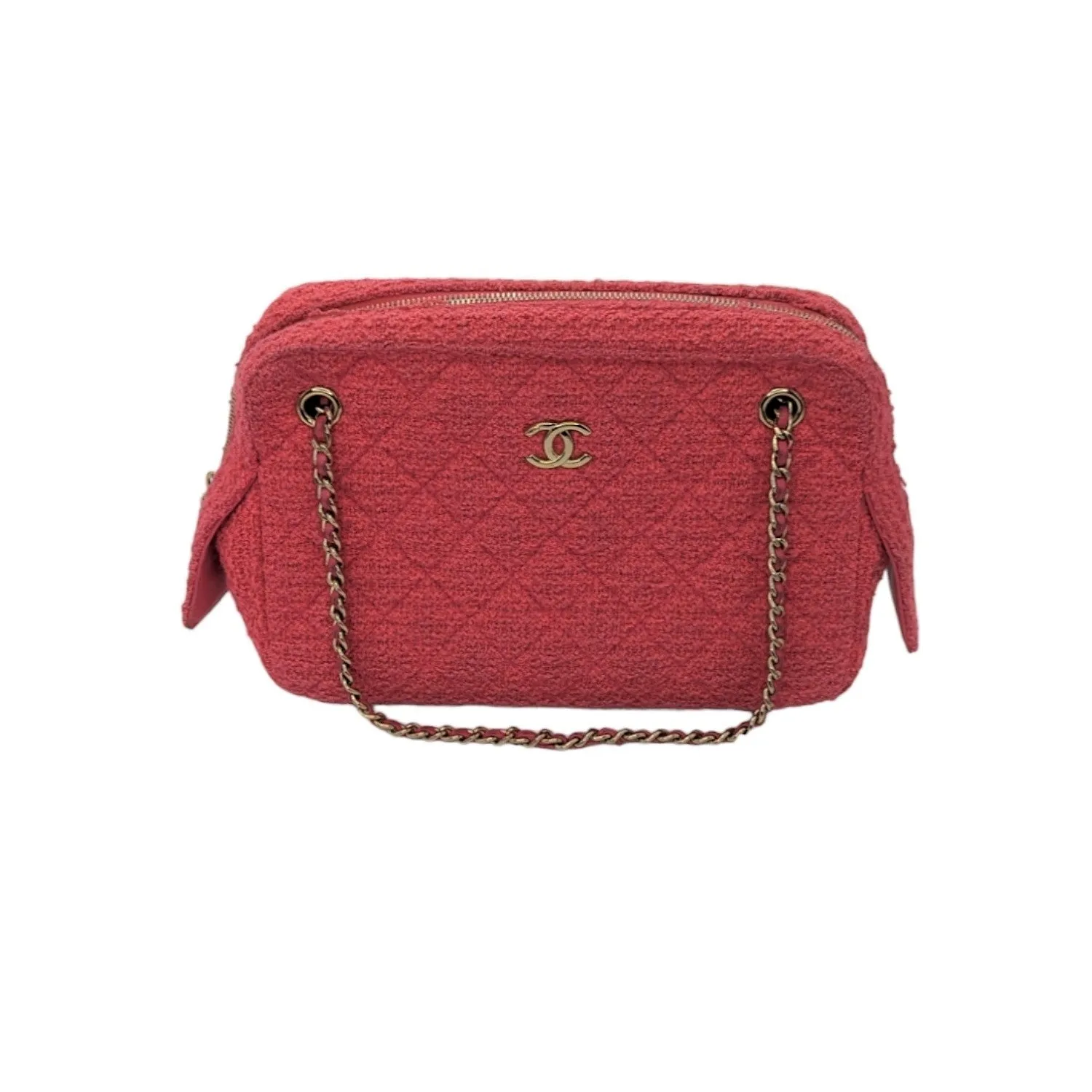 Chanel Bag Pink Quilted Tweed CC Camera Case