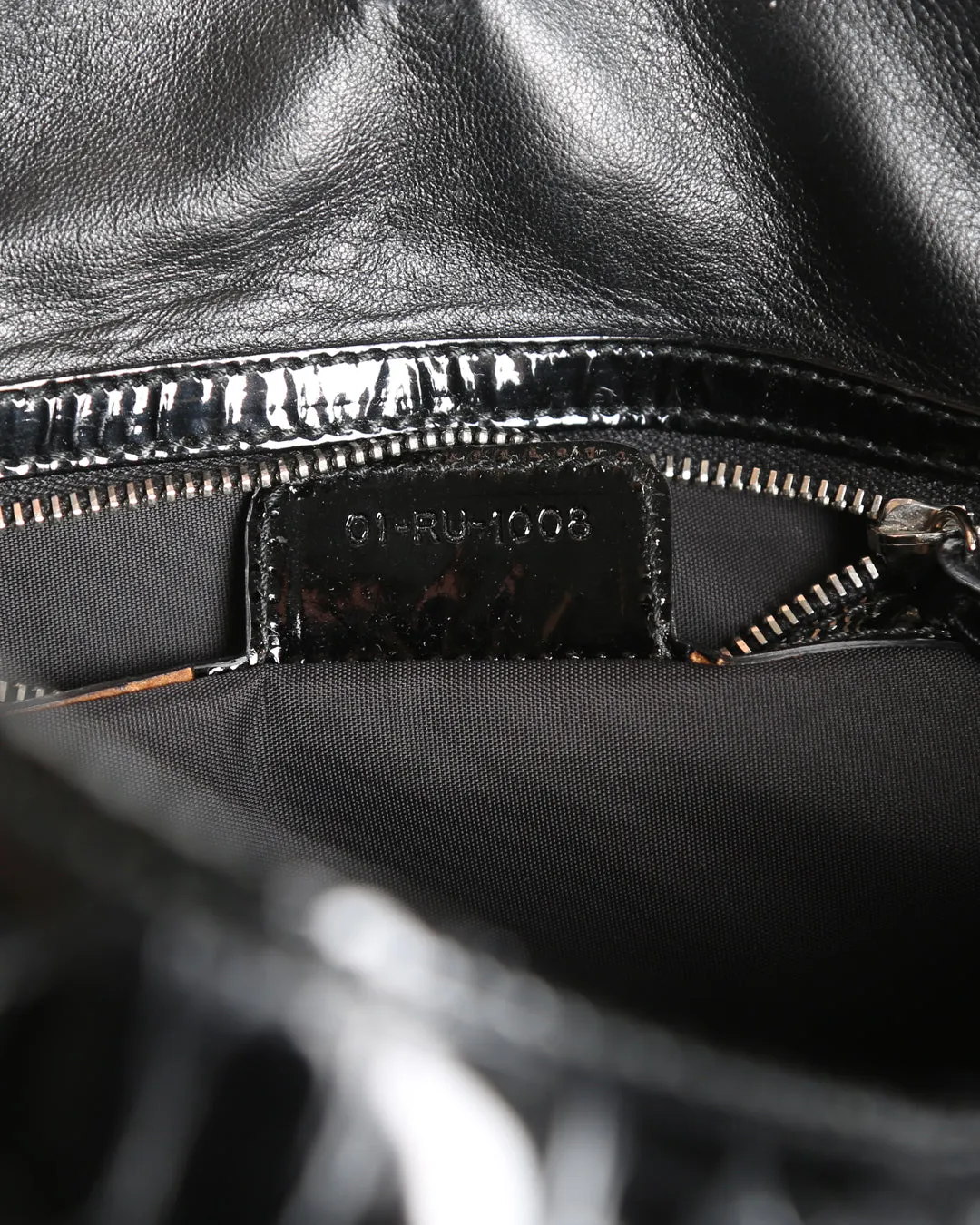 CHRISTIAN DIOR Black Crocodile Embossed Patent Leather 61 Large Shoulder Bag