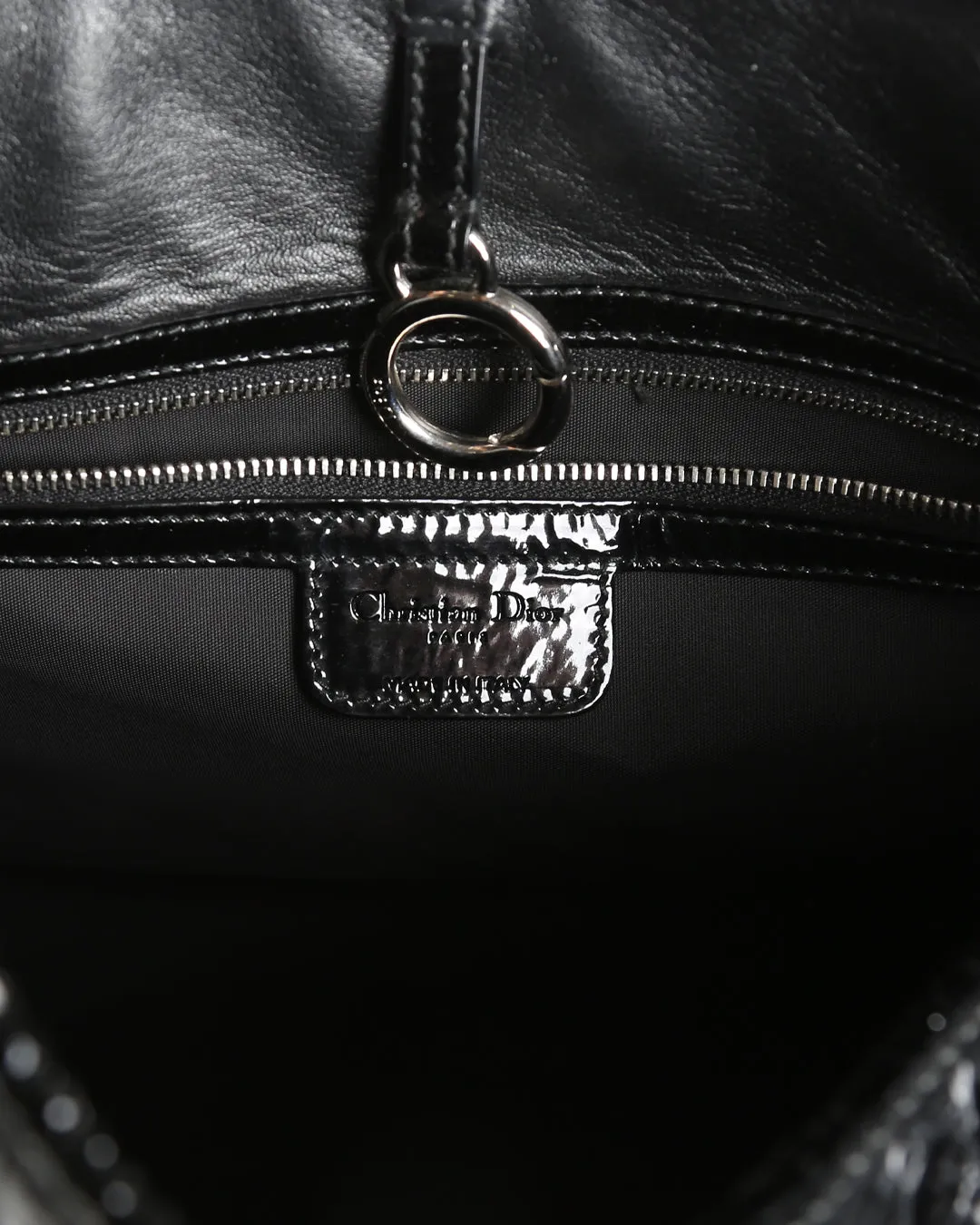 CHRISTIAN DIOR Black Crocodile Embossed Patent Leather 61 Large Shoulder Bag