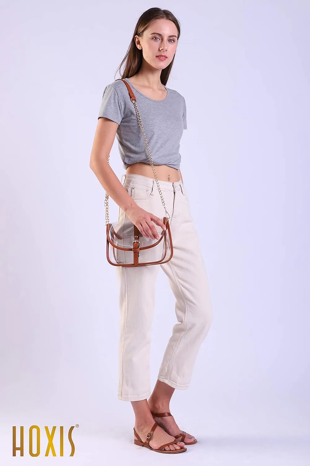 Clear Saddle Cross Body Bag Women Chain Shoulder Handbag Purse