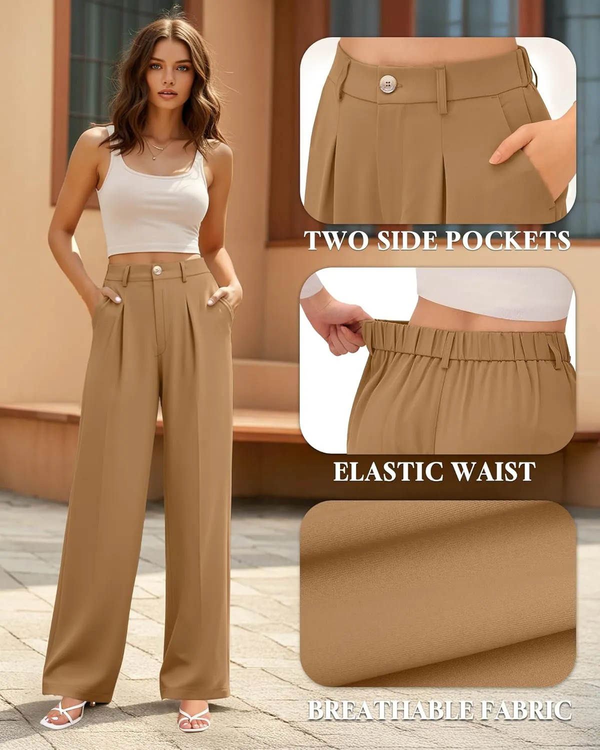 CLOZOZ Wide Leg Pants Women's High Waisted Work Trousers Regular for Office Business Casual