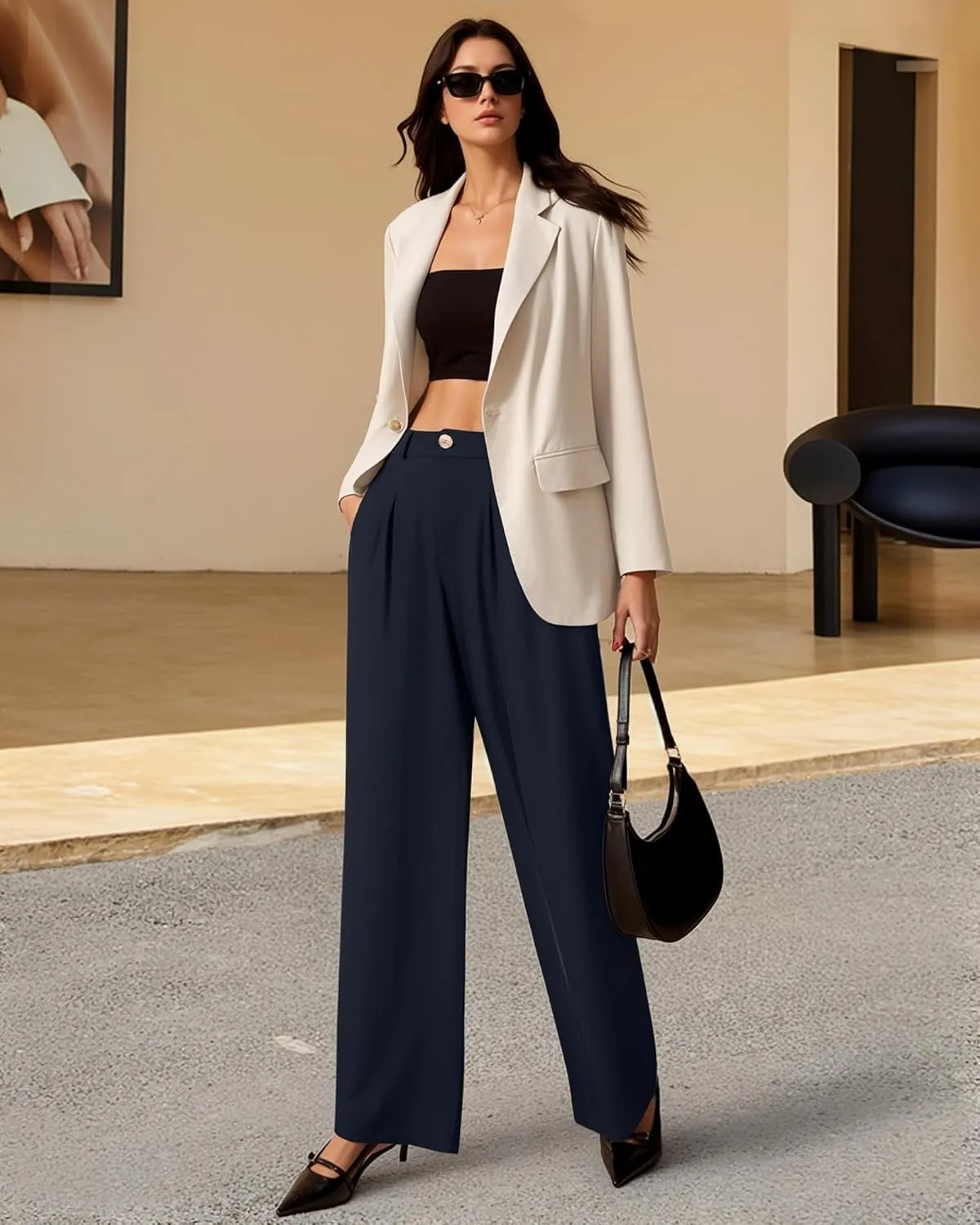 CLOZOZ Wide Leg Pants Women's High Waisted Work Trousers Regular for Office Business Casual