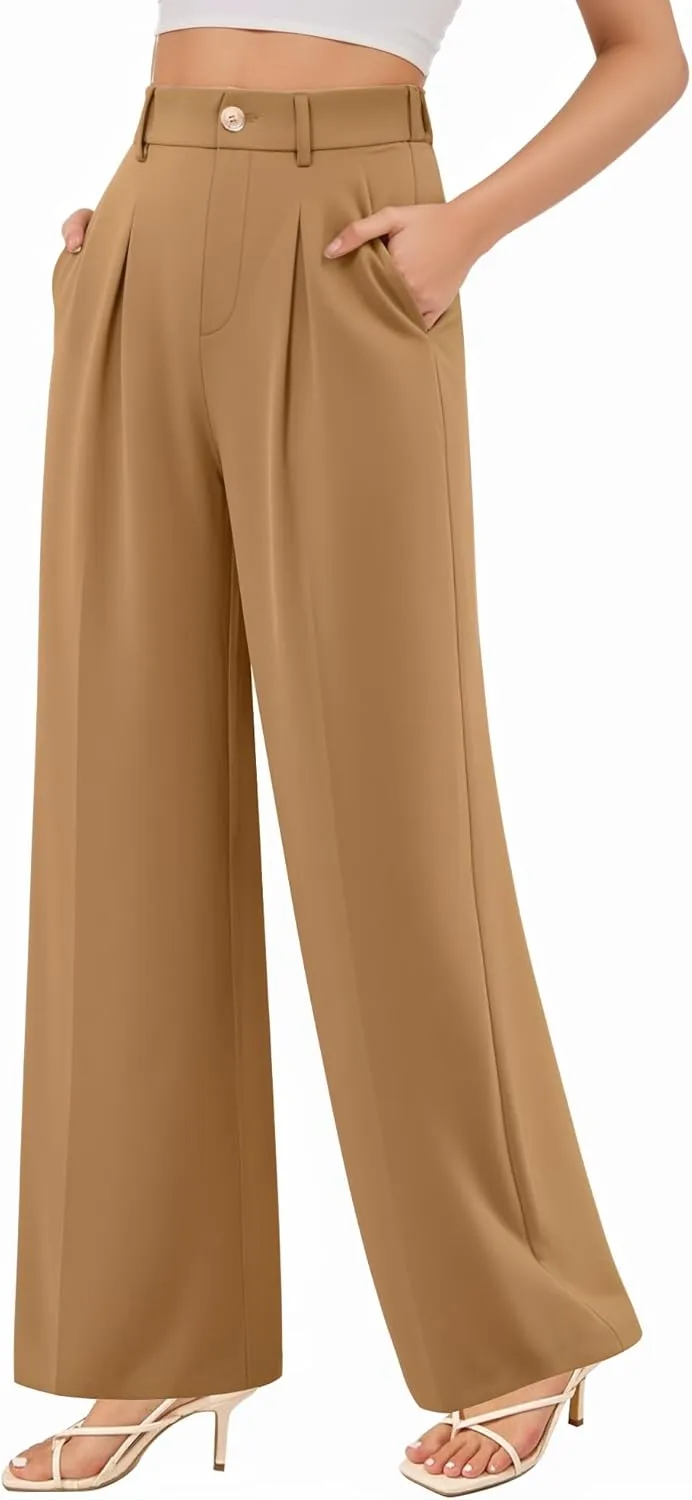 CLOZOZ Wide Leg Pants Women's High Waisted Work Trousers Regular for Office Business Casual