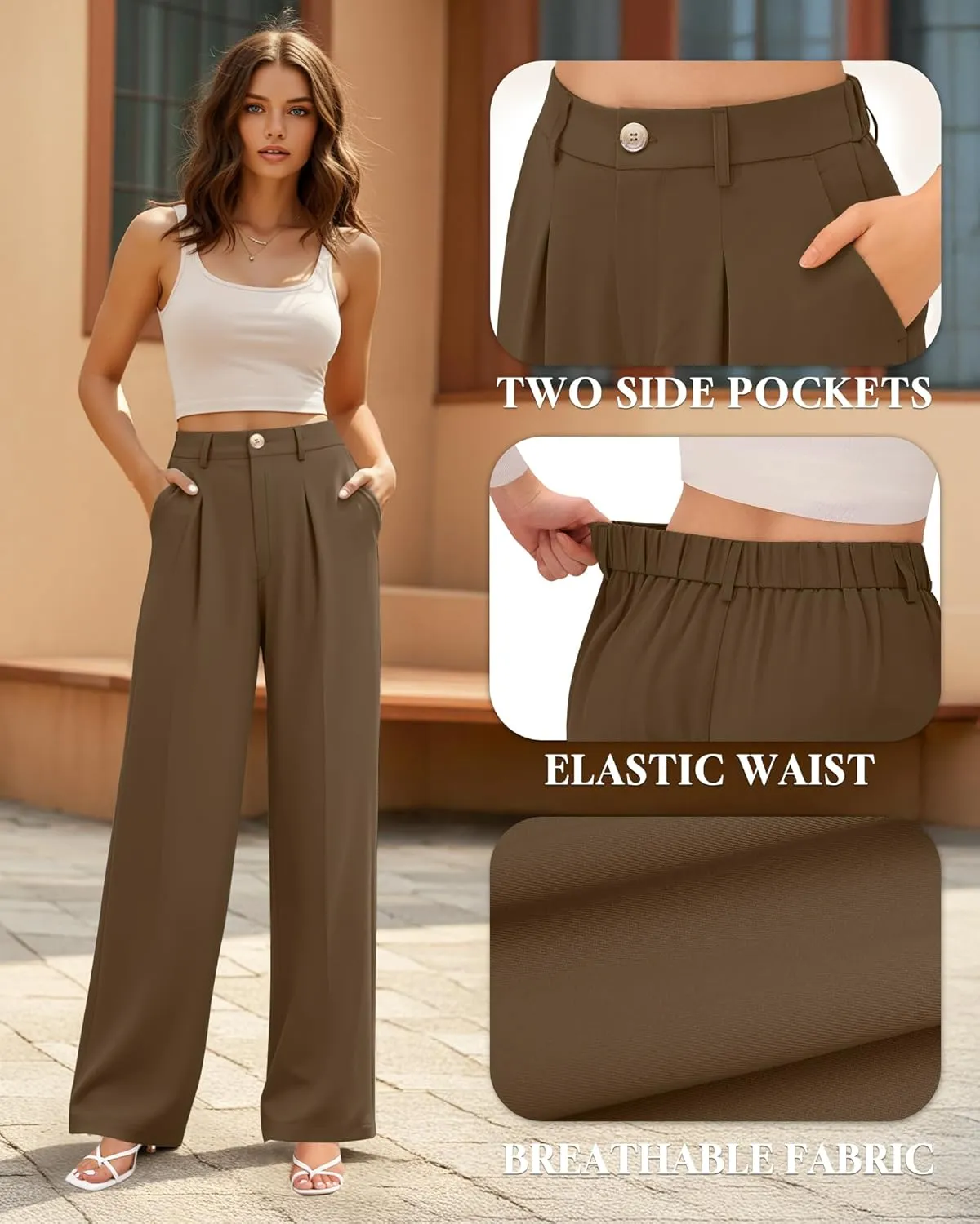 CLOZOZ Wide Leg Pants Women's High Waisted Work Trousers Regular for Office Business Casual