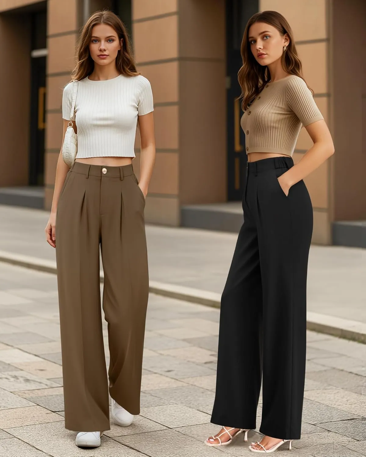 CLOZOZ Wide Leg Pants Women's High Waisted Work Trousers Regular for Office Business Casual