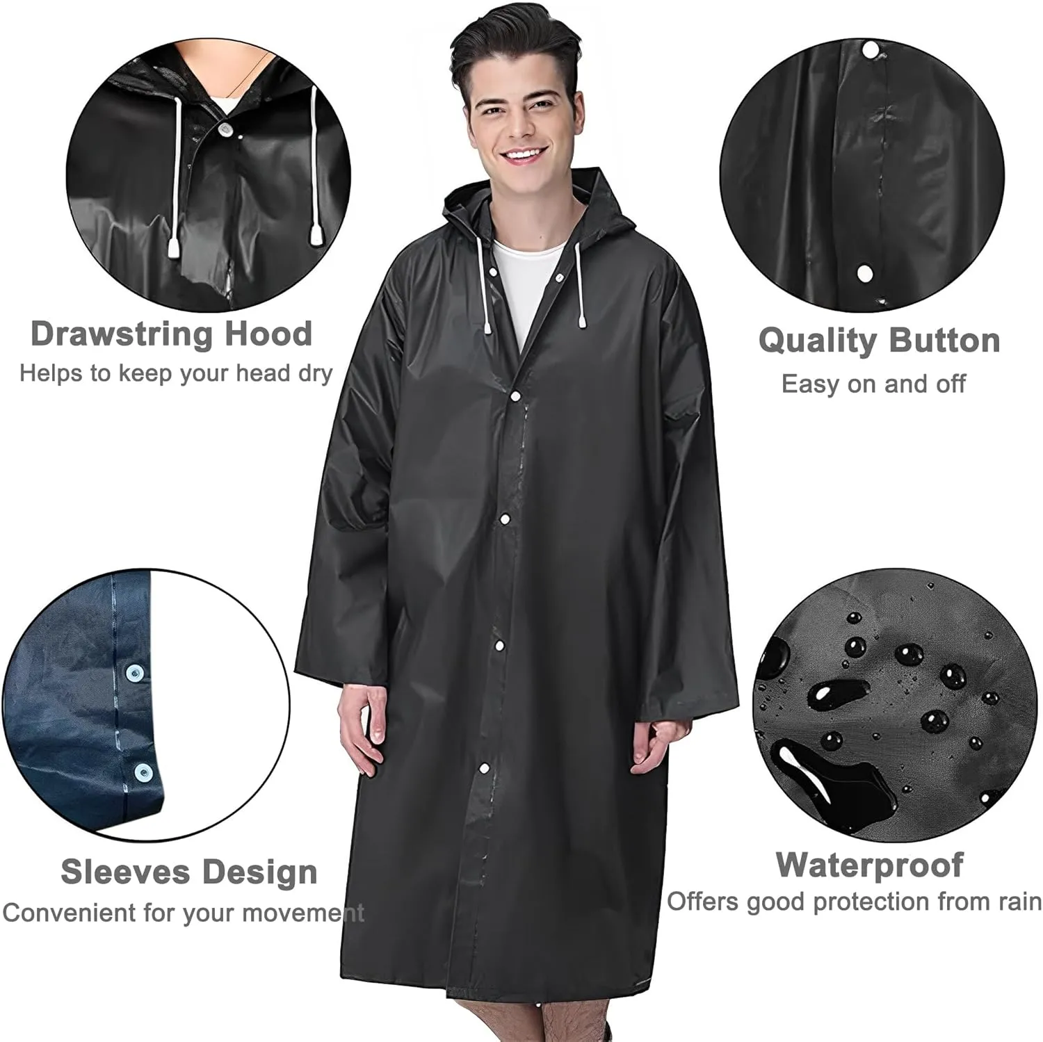 Cosowe Rain Ponchos for Adults Reusable, 2 Pcs Raincoats Emergency for Women Men with Hood and Drawstring