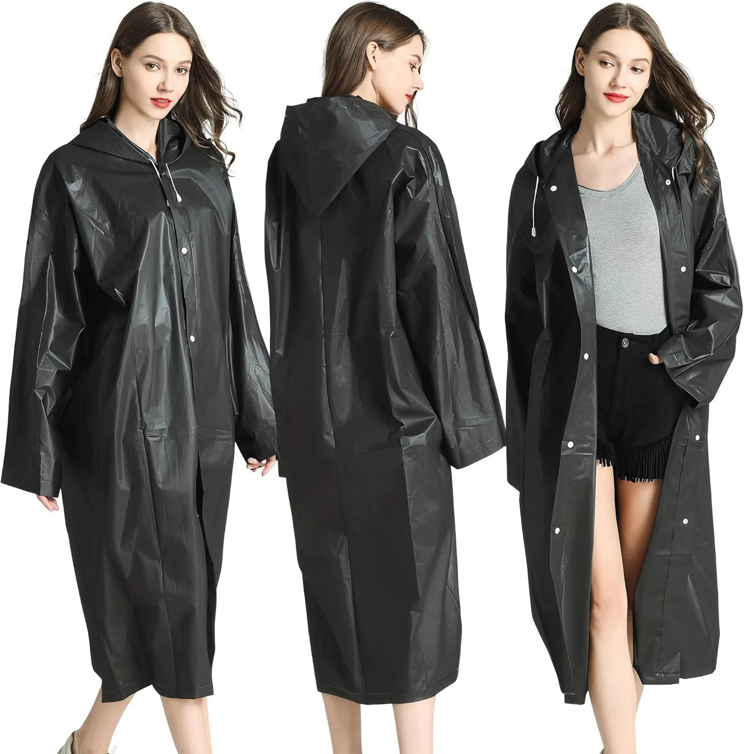 Cosowe Rain Ponchos for Adults Reusable, 2 Pcs Raincoats Emergency for Women Men with Hood and Drawstring