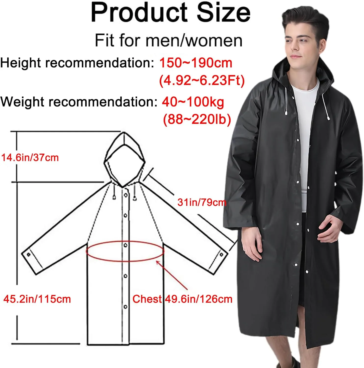 Cosowe Rain Ponchos for Adults Reusable, 2 Pcs Raincoats Emergency for Women Men with Hood and Drawstring