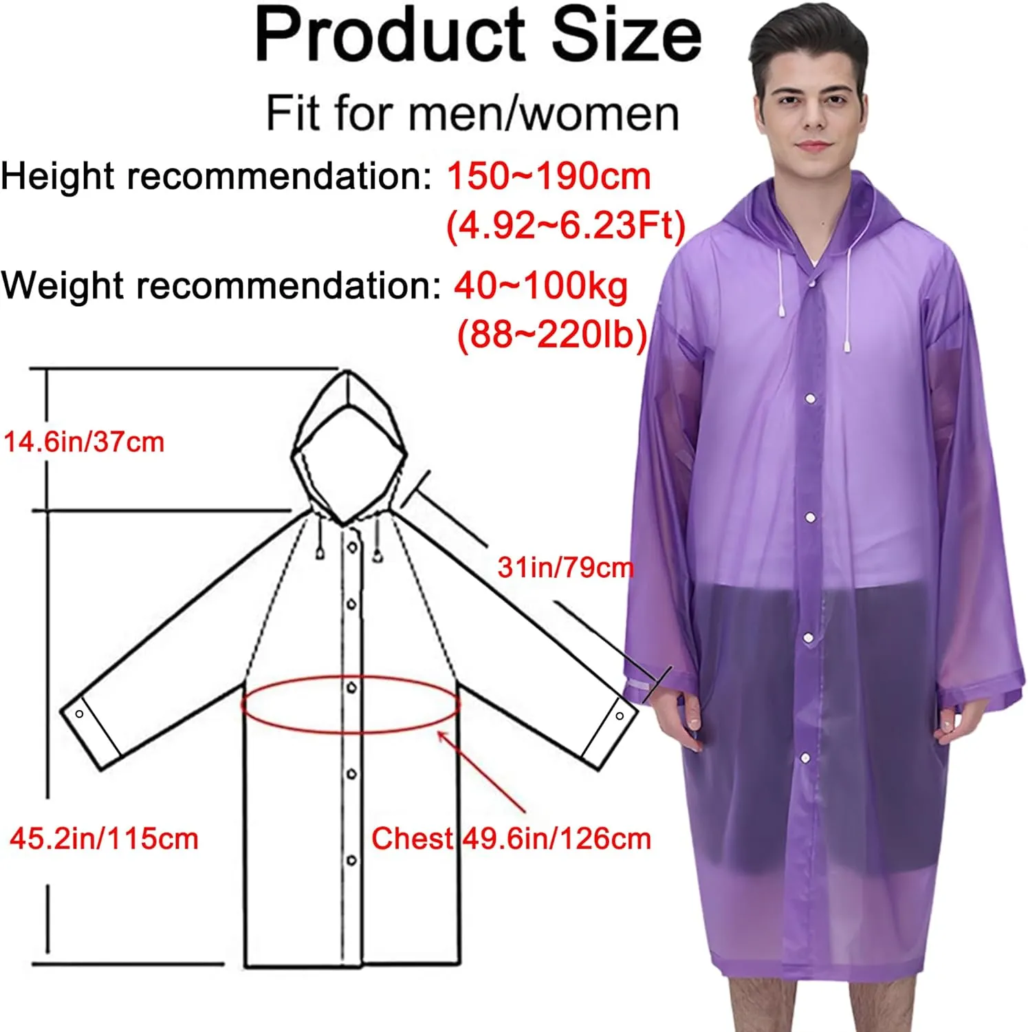 Cosowe Rain Ponchos for Adults Reusable, 2 Pcs Raincoats Emergency for Women Men with Hood and Drawstring