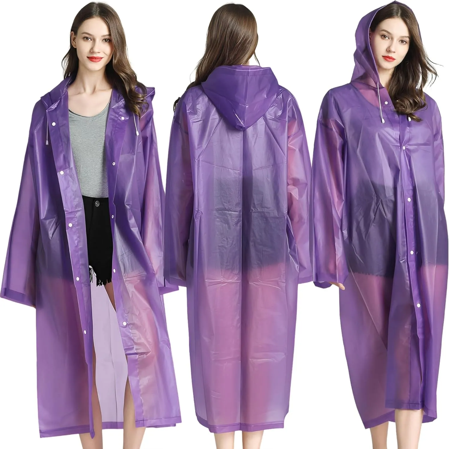 Cosowe Rain Ponchos for Adults Reusable, 2 Pcs Raincoats Emergency for Women Men with Hood and Drawstring