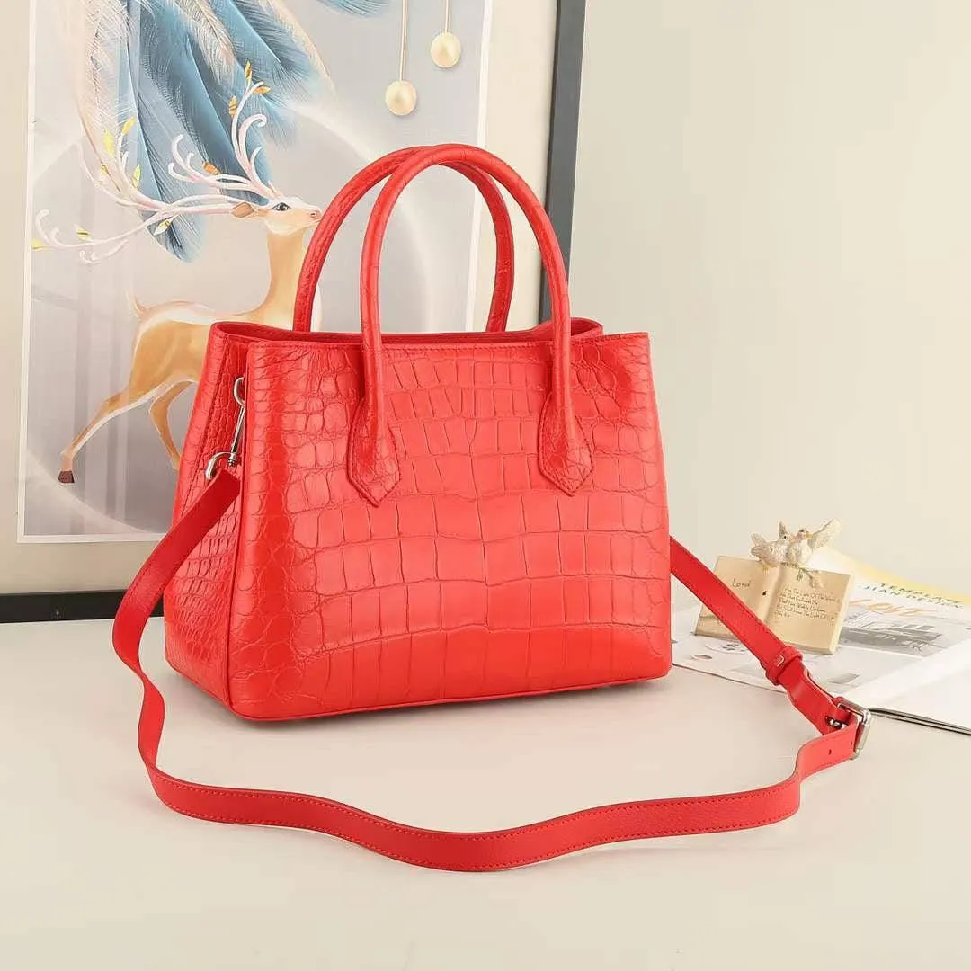 Crocodile Leather Womens Small Top Handle Tote Bag