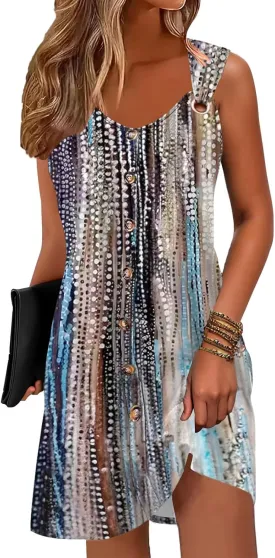 Disamer Summer Dresses for Women 2025 Sundresses Beach Swimsuit Coverups Vacation Sleeveless Button Down Spring Sun Dress