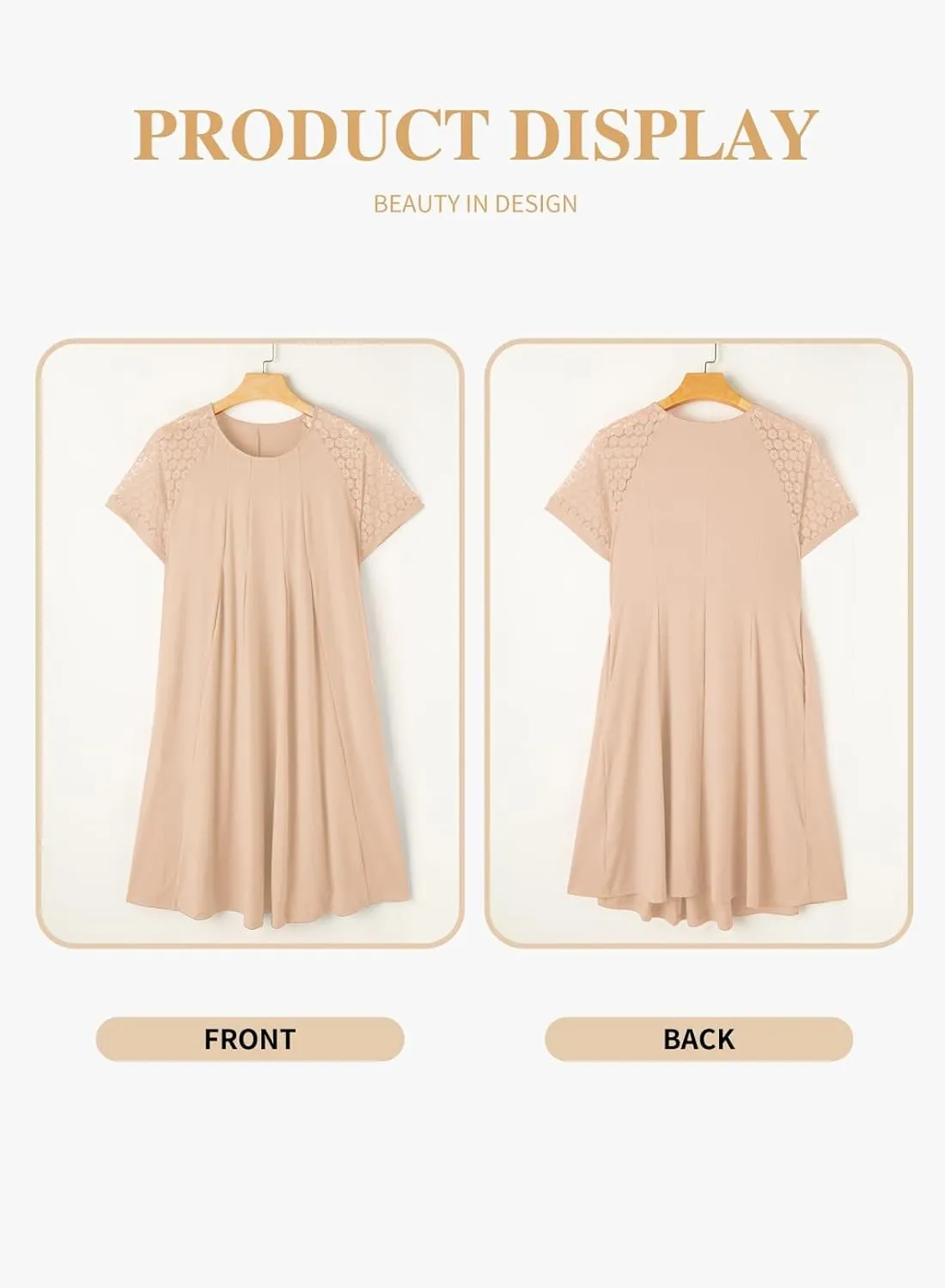 Eytino Womens Plus Size Dress Lace Short Sleeve Crewneck Casual Pleated Swing Midi Dresses with Pockets(1X-5X)