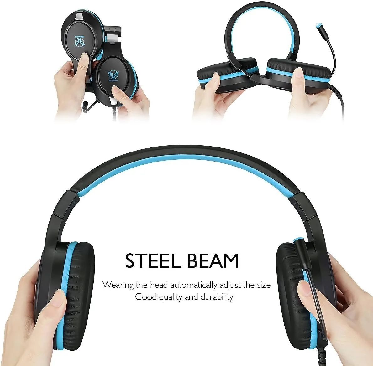 Gaming Headset for Nintendo Switch, Xbox One, PS4, PS5, Bass Surround and Noise Cancelling with Flexible Mic, 3.5mm Wired Adjustable Over-Ear Headphones for Laptop PC iPad Smartphones (Blue-Black)