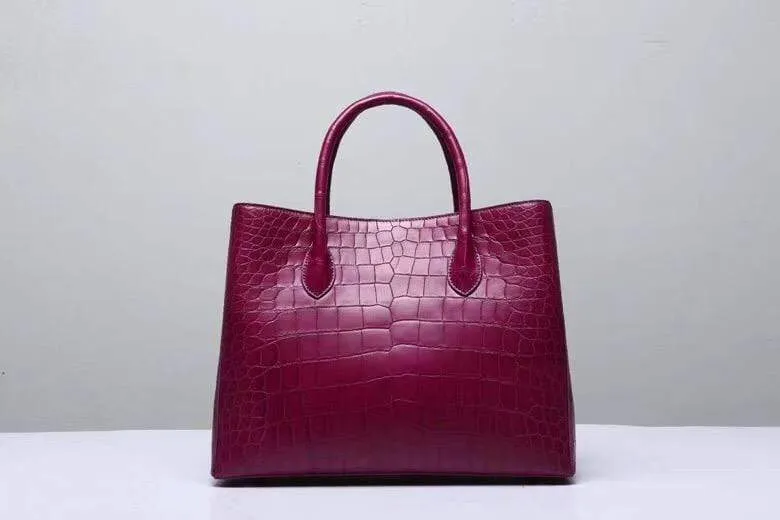 Genuine Crocodile Belly Leather Top Handle Bags For Women Wine Red 35cm