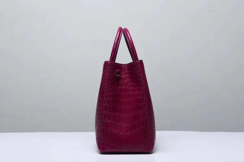 Genuine Crocodile Belly Leather Top Handle Bags For Women Wine Red 35cm