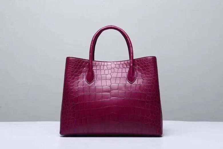 Genuine Crocodile Belly Leather Top Handle Bags For Women Wine Red 35cm
