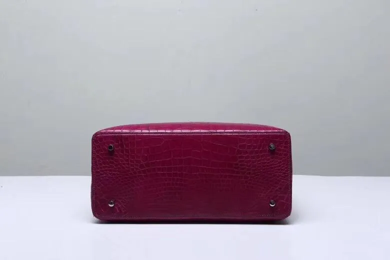 Genuine Crocodile Belly Leather Top Handle Bags For Women Wine Red 35cm