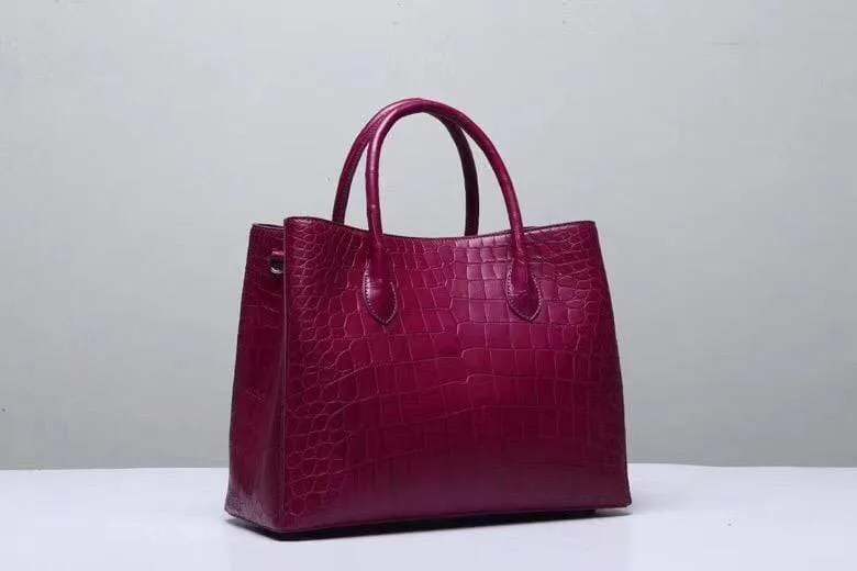 Genuine Crocodile Belly Leather Top Handle Bags For Women Wine Red 35cm