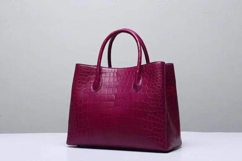 Genuine Crocodile Belly Leather Top Handle Bags For Women Wine Red 35cm