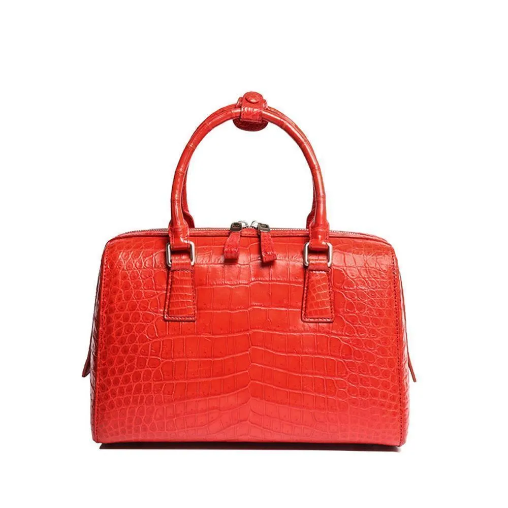 Genuine Crocodile Leather Boston Pillow Bag, Speedy Tote Bag For Women