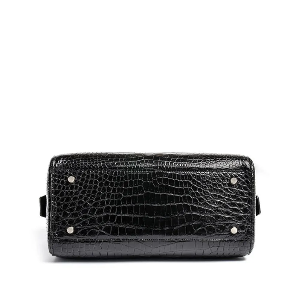 Genuine Crocodile Leather Boston Pillow Bag, Speedy Tote Bag For Women