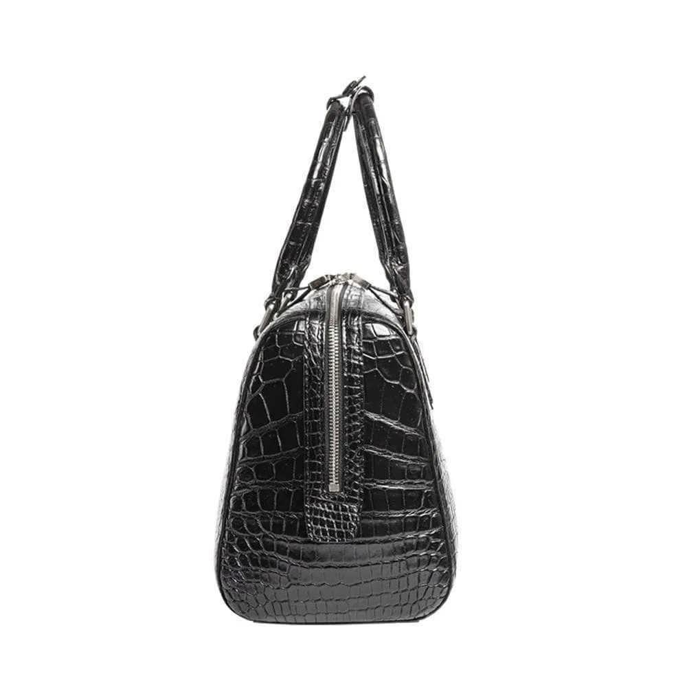 Genuine Crocodile Leather Boston Pillow Bag, Speedy Tote Bag For Women