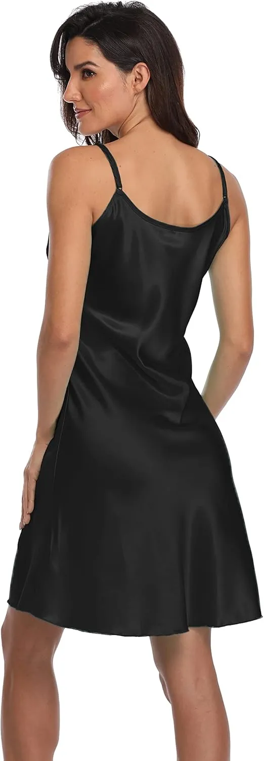 Giova Women's Satin Long Lingerie Chemise Strap Dress Sleepwear Sexy Nightgown