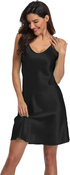 Giova Women's Satin Long Lingerie Chemise Strap Dress Sleepwear Sexy Nightgown