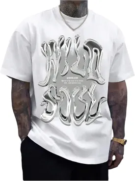 GORGLITTER Men's Cool Graphic T Shirts Oversized Short Sleeve Drop Shoulder Crewneck Tee Top