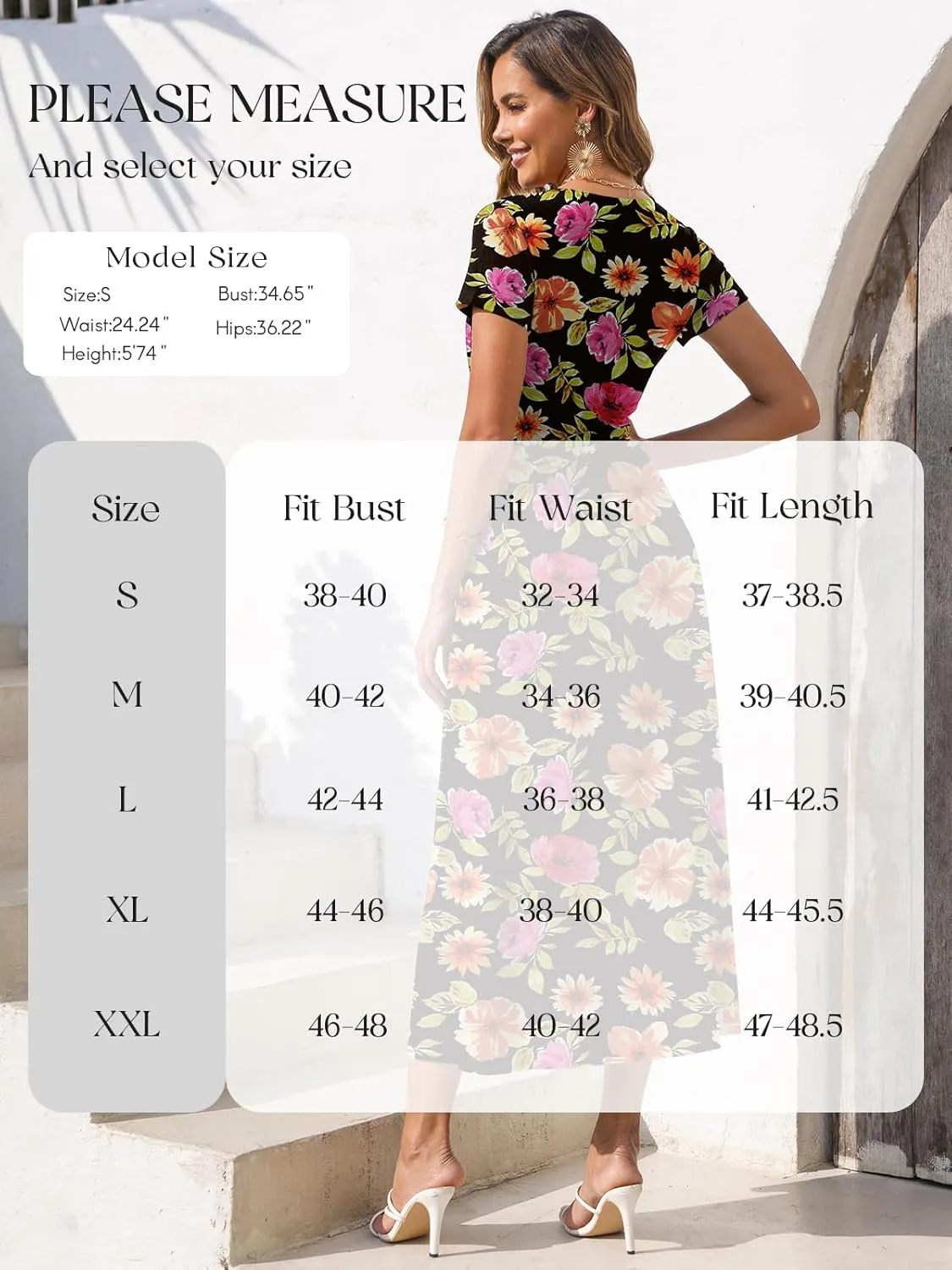 Gracyoga Women's Summer Dresses 2025 Short Sleeve Maxi Dress Casual V Neck Flowy Sundress with Pockets