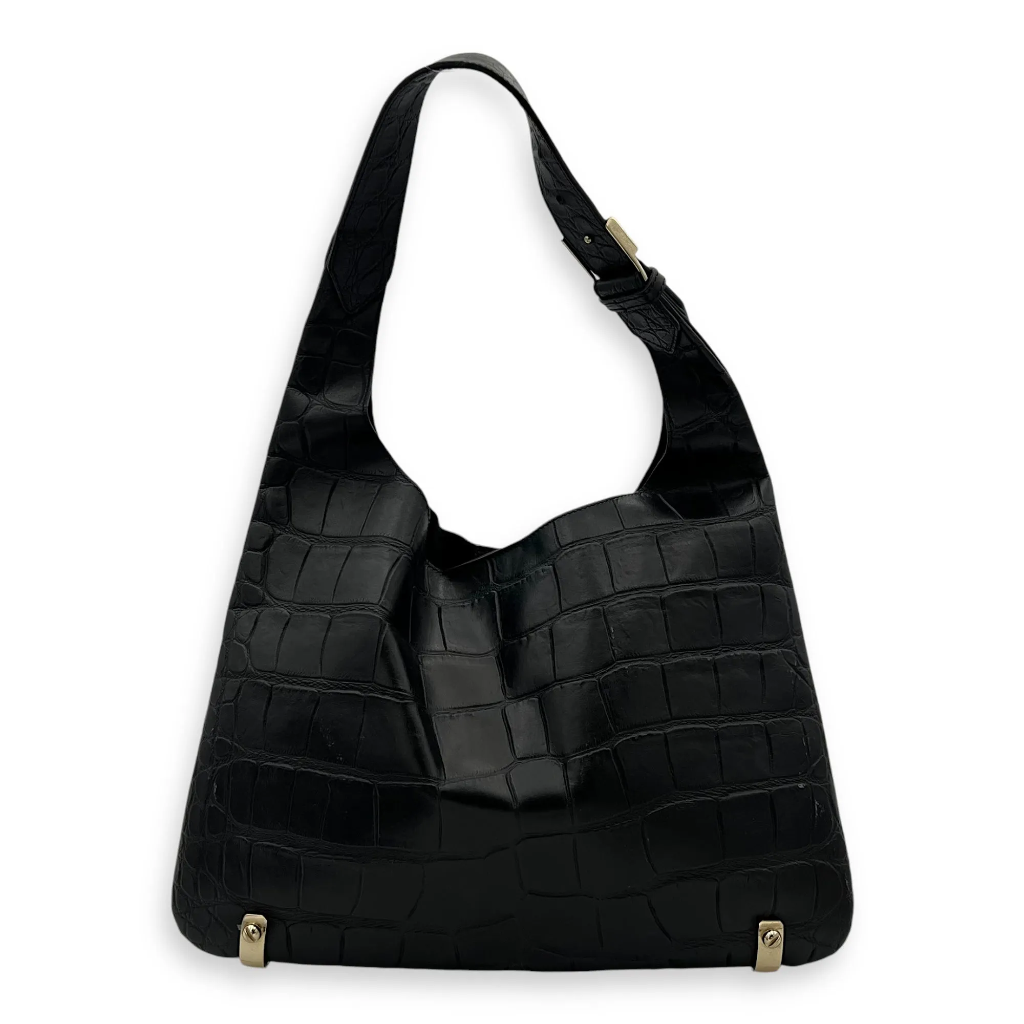 HDG Tote Bag Black in Crocodile Embossed Calfskin, Gold hardware