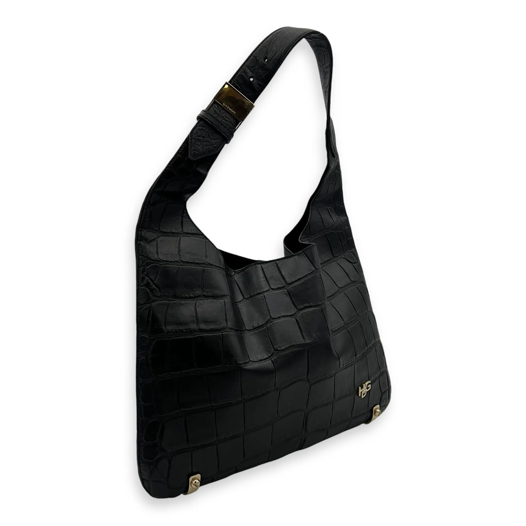 HDG Tote Bag Black in Crocodile Embossed Calfskin, Gold hardware