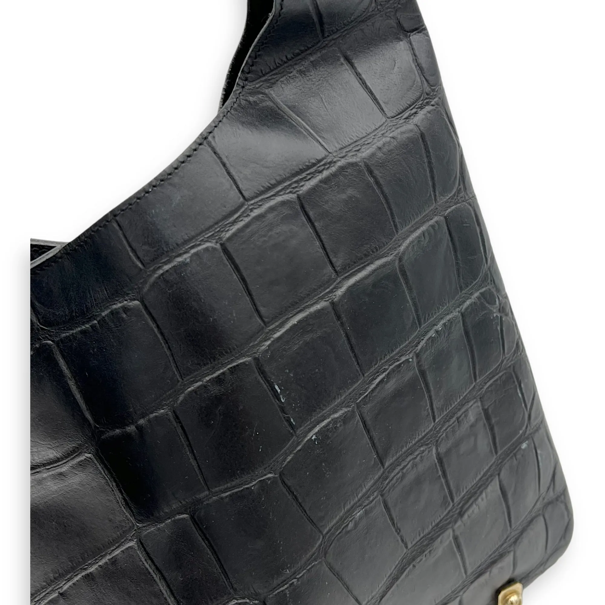 HDG Tote Bag Black in Crocodile Embossed Calfskin, Gold hardware
