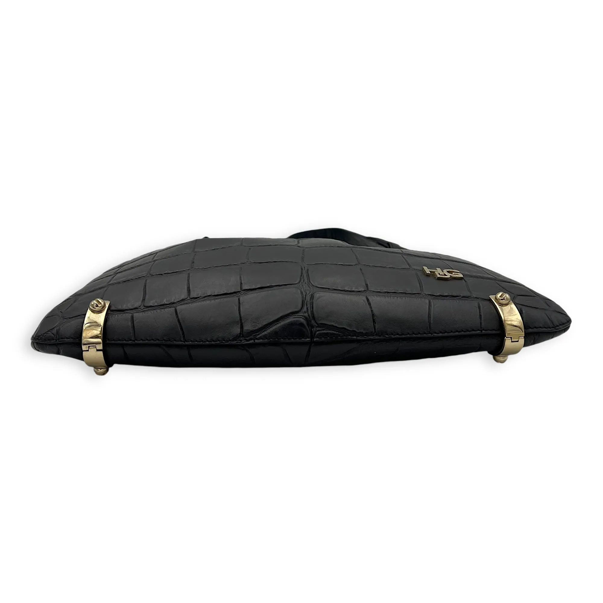 HDG Tote Bag Black in Crocodile Embossed Calfskin, Gold hardware