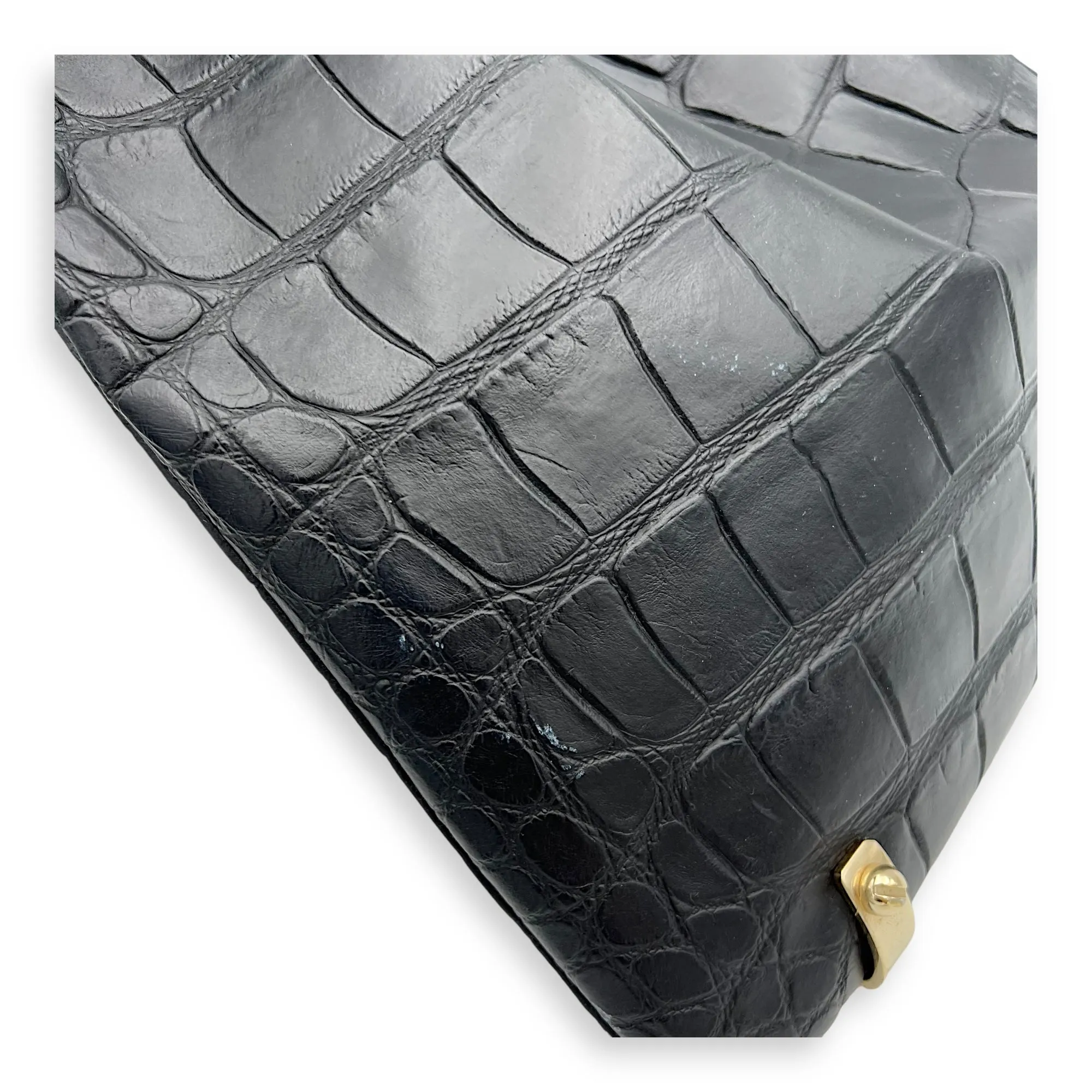 HDG Tote Bag Black in Crocodile Embossed Calfskin, Gold hardware