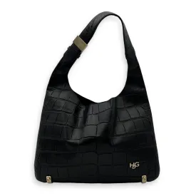 HDG Tote Bag Black in Crocodile Embossed Calfskin, Gold hardware