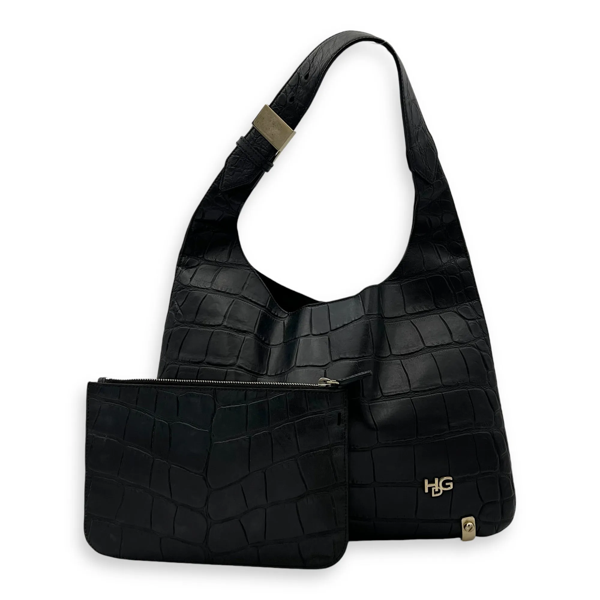HDG Tote Bag Black in Crocodile Embossed Calfskin, Gold hardware