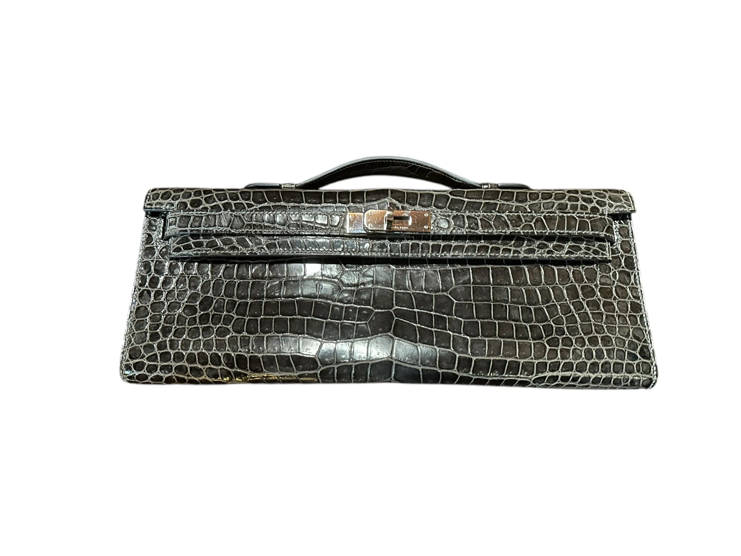 Hermès Kelly Cut Crocodile, Graphite PW