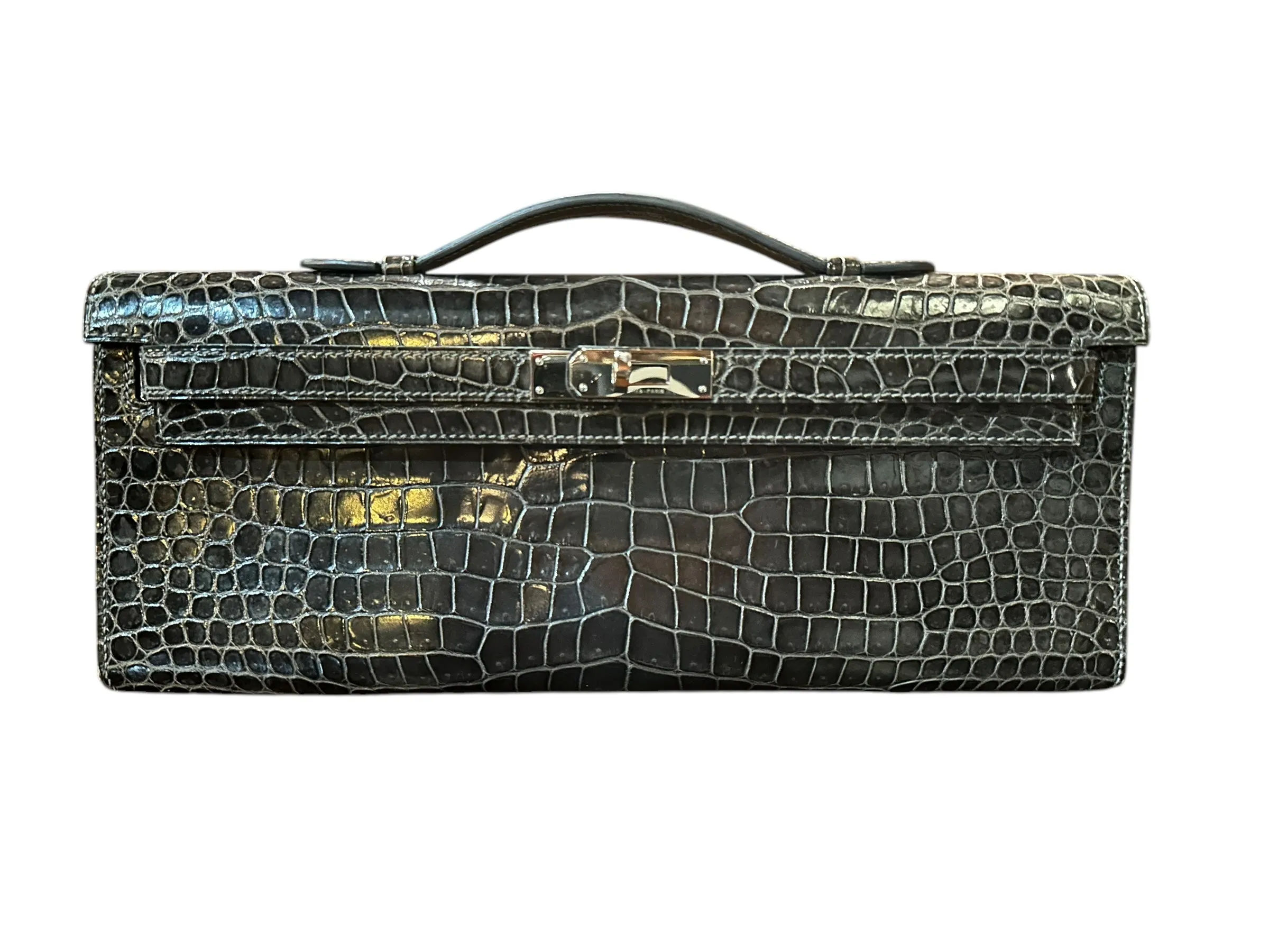 Hermès Kelly Cut Crocodile, Graphite PW