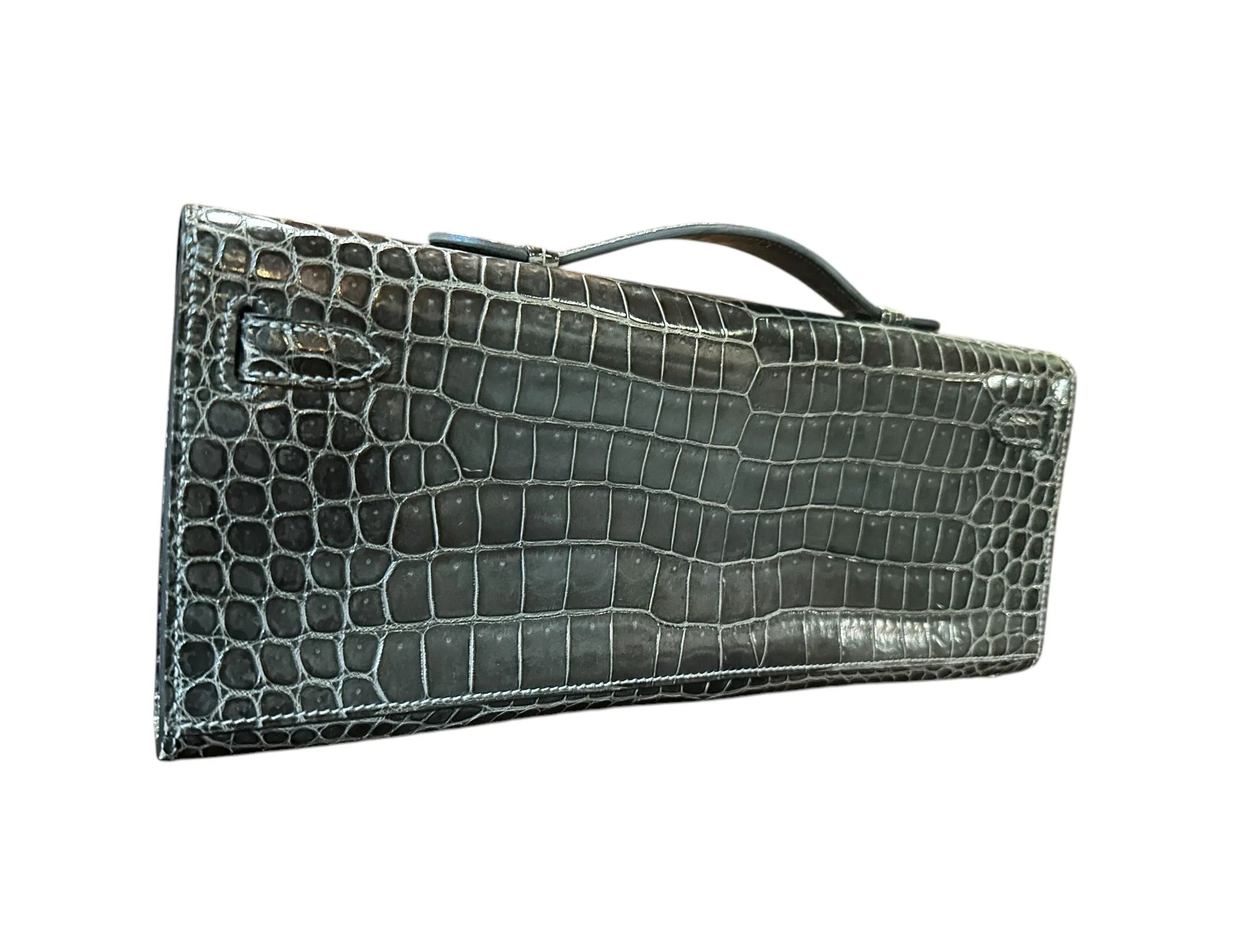 Hermès Kelly Cut Crocodile, Graphite PW