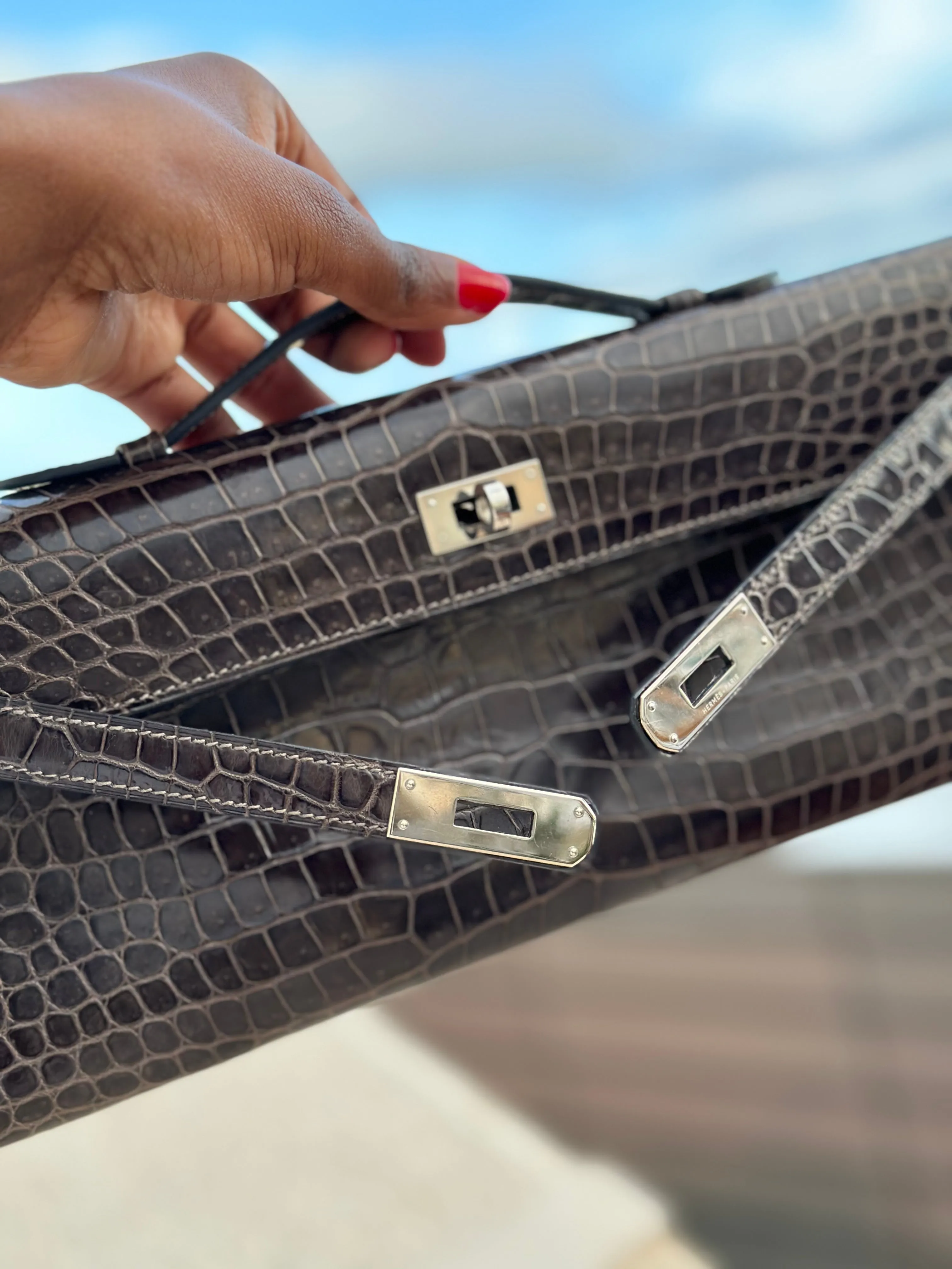 Hermès Kelly Cut Crocodile, Graphite PW