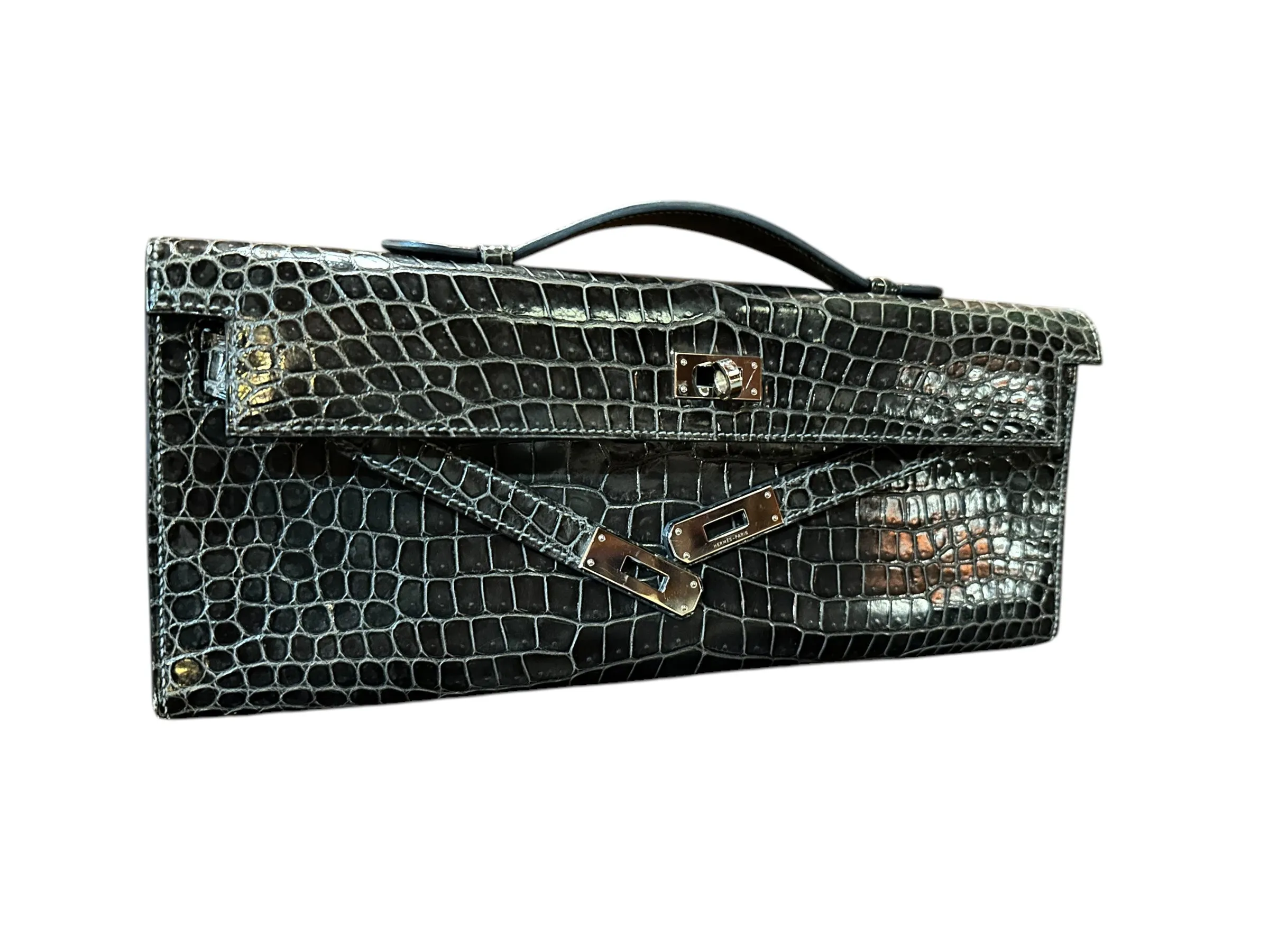 Hermès Kelly Cut Crocodile, Graphite PW