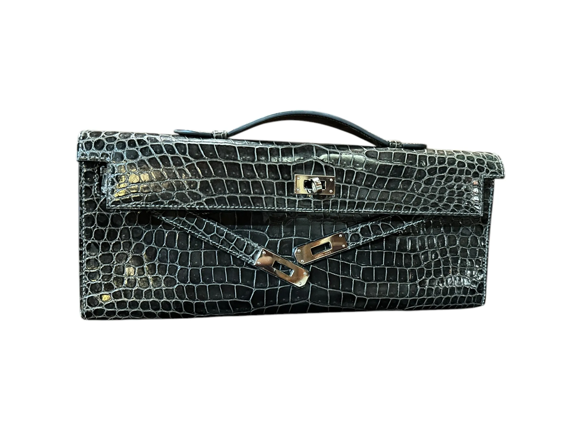 Hermès Kelly Cut Crocodile, Graphite PW