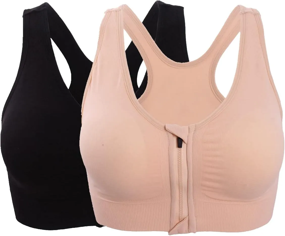 Hiking Gril Women's Zip Front Sports Bra Wireless Post-Surgery Yoga Bras