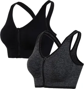Hiking Gril Women's Zip Front Sports Bra Wireless Post-Surgery Yoga Bras