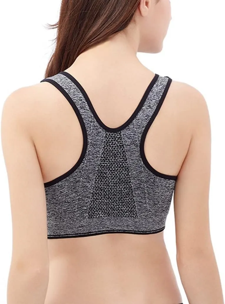 Hiking Gril Women's Zip Front Sports Bra Wireless Post-Surgery Yoga Bras