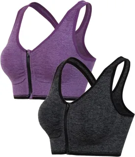 Hiking Gril Women's Zip Front Sports Bra Wireless Post-Surgery Yoga Bras