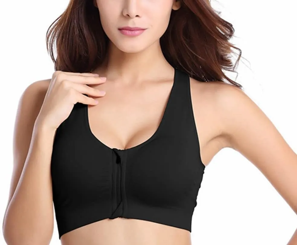 Hiking Gril Women's Zip Front Sports Bra Wireless Post-Surgery Yoga Bras